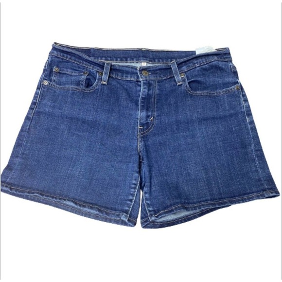 LEVIS Stretch Jean Shorts Dark Wash Medium Length - Picture 1 of 8